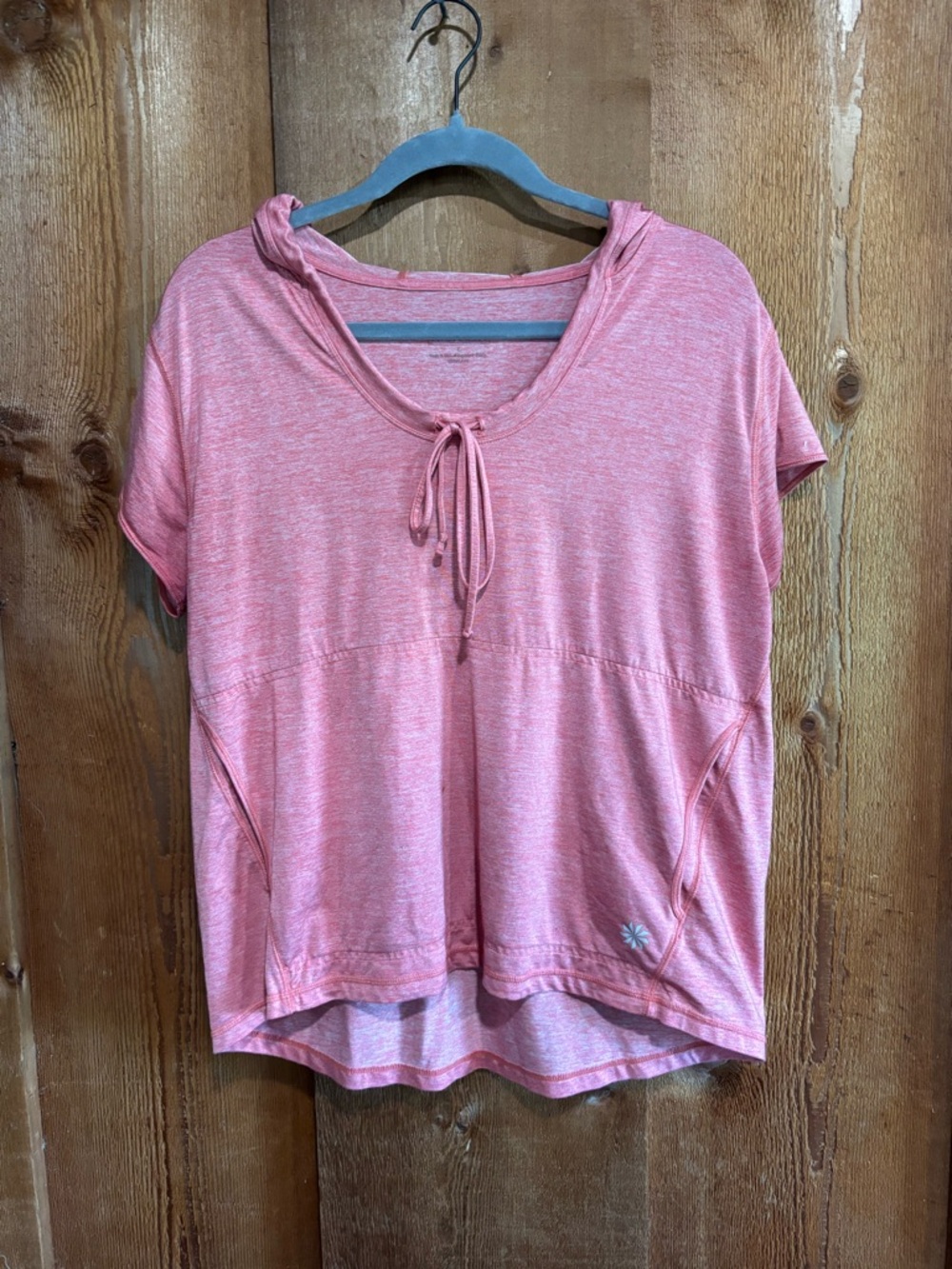 Athleta Heathered Pink Hooded Short Sleeve Pullover